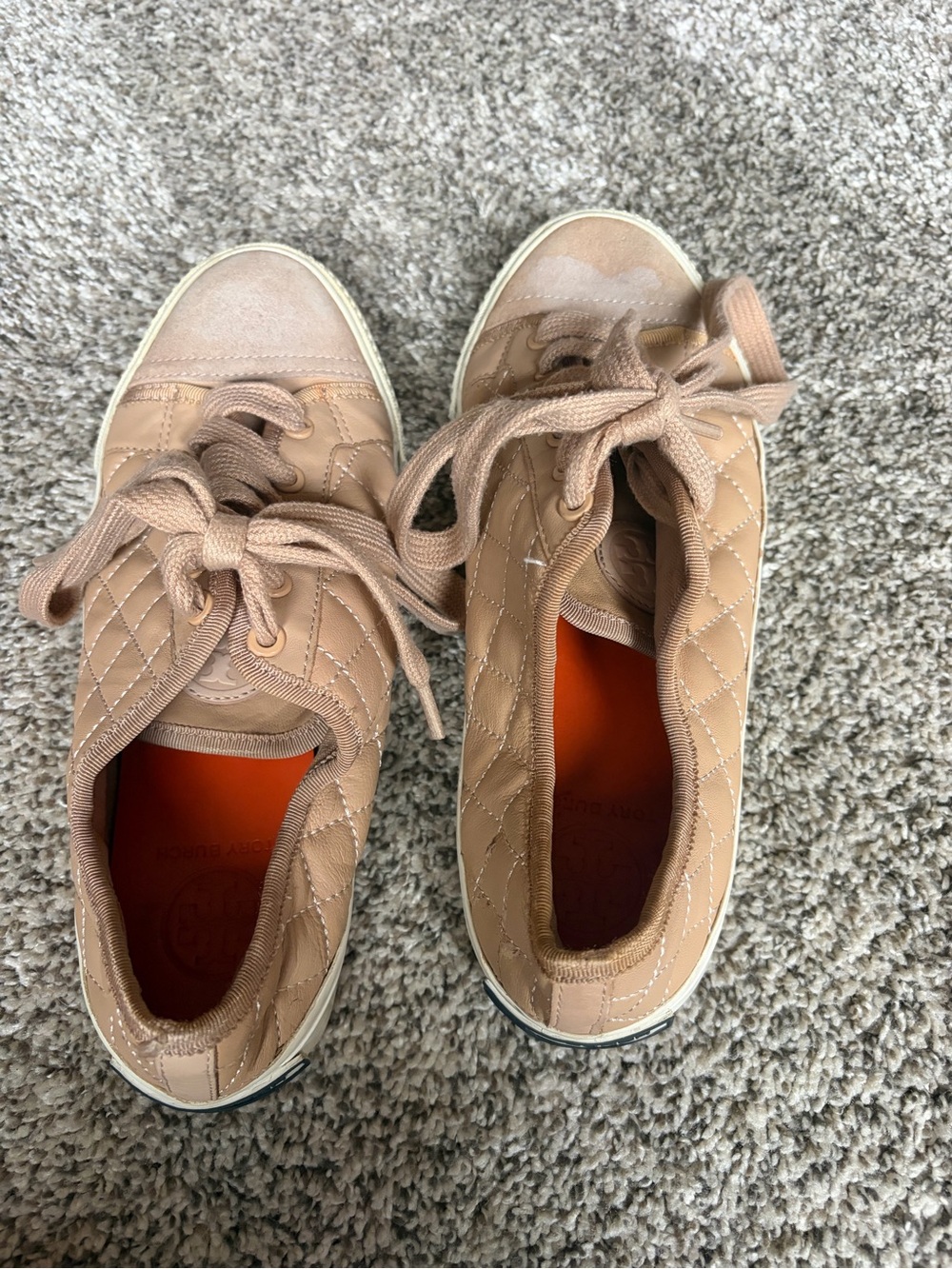 Tory Burch Quilted Tan Leather Sneakers